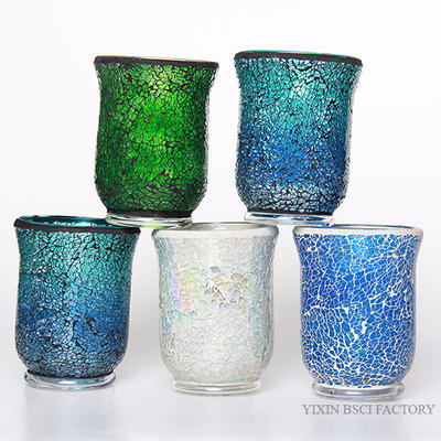 Crackled Mosaic Glass Candle Holders for Sconces