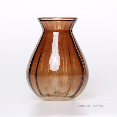 Simple Empty Flower Vase Glass Mosaic Brown Color