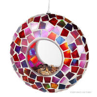Stained Mosaic Circle Bird Feeder 9 Inch