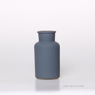 Colored Glass Vase Wide Mouth Matte Gray Color