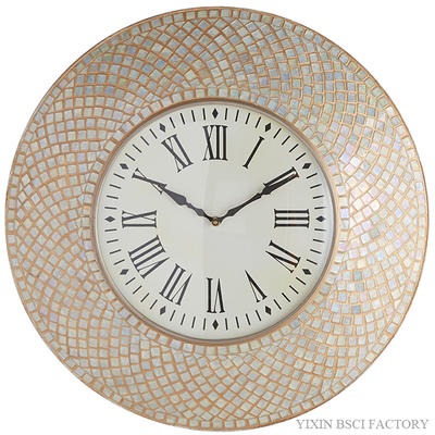 Ivory Mosaic Tile Wall Clocks 19 Inch