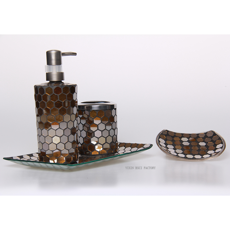 Mosaic Crackle Glass Bath Accessories Chocolate Color