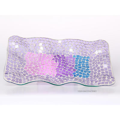 Mix Color Mosaic Decorative Platter Rectangle Shape Wave Design