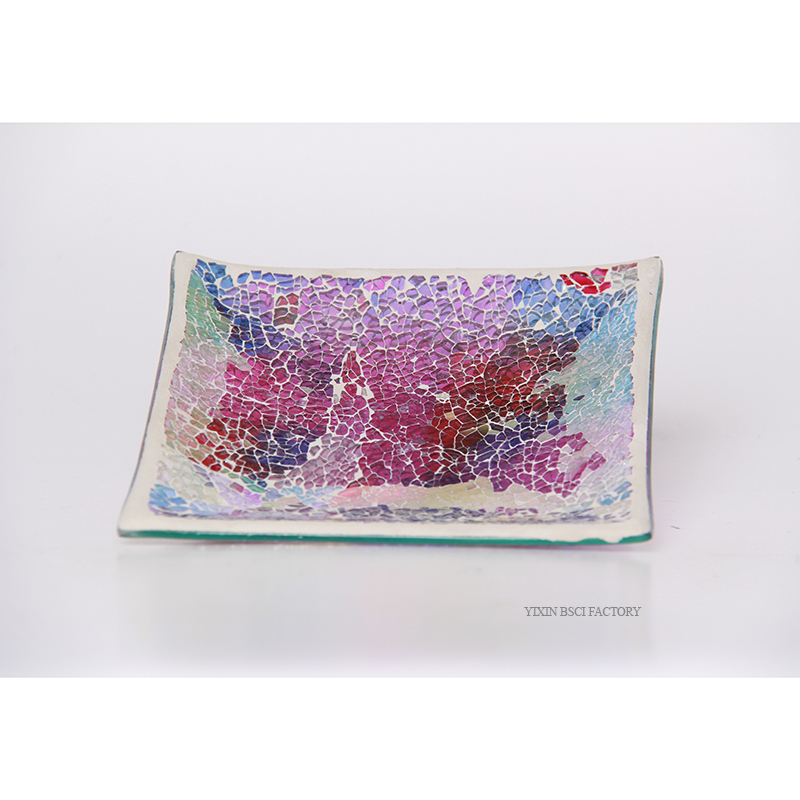 Colorful Mosaic Glass Plate Square Map Design