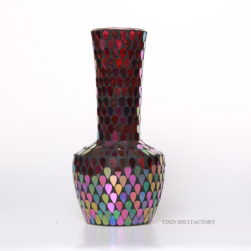 Mosaic Narrow Glass Vase  with Long-stemmed Handmade