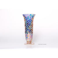 Mosaic Glass Vase with Base Blue and Rainbow Color Handmade