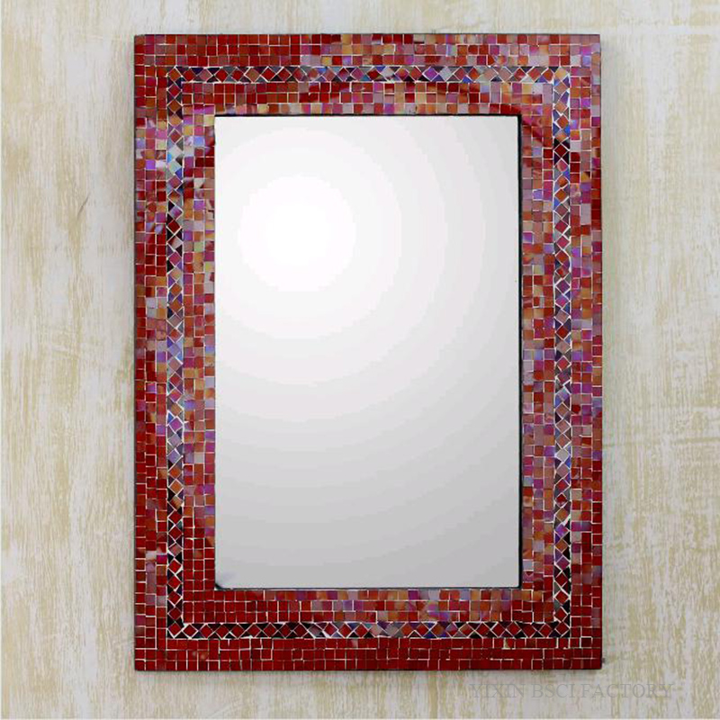 Square Mirror with Mosaic Red and Purple Glass Mosaic Wall  Mirror