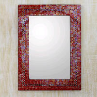 Square Mirror with Mosaic Red and Purple Glass Mosaic Wall  Mirror