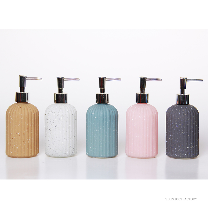 Round Soap Dispenser with Vertical Stripes