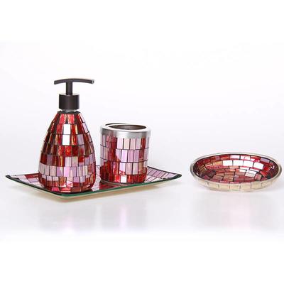 Mosaic Bath Set Drip Design Gold and Red 4 Pieces