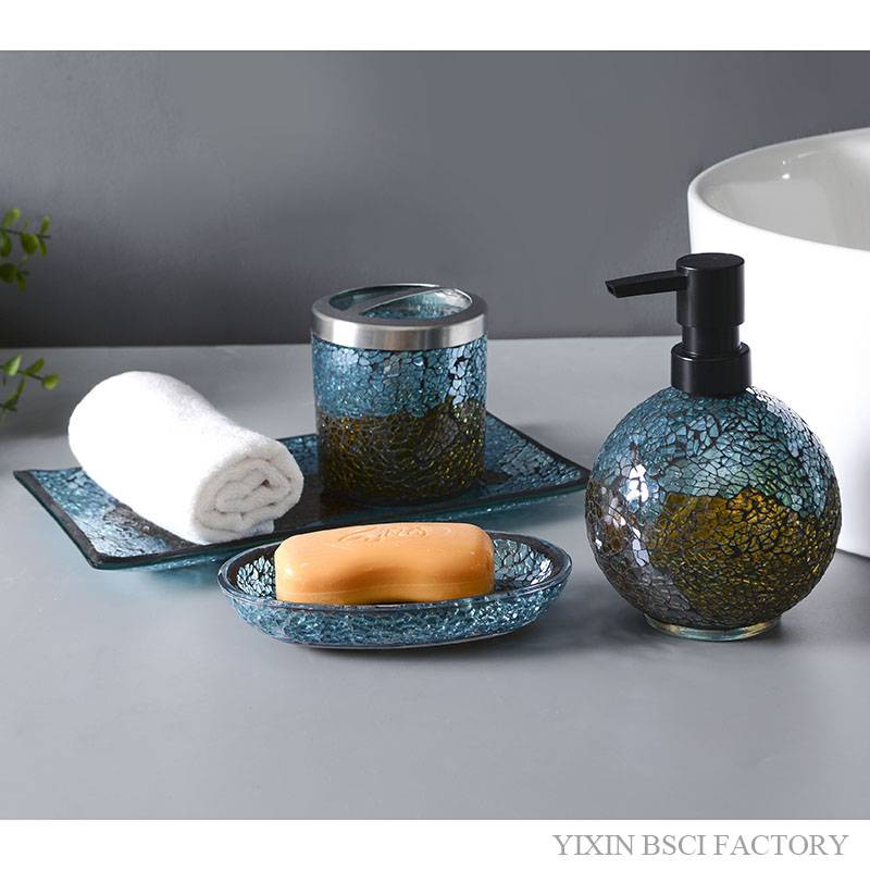 Mosaic Pressed Glass Bathroom Accessories Set Handmade