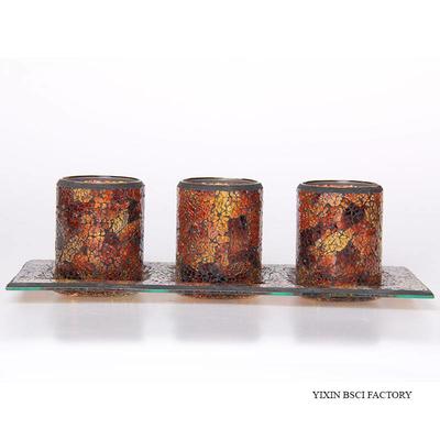 Decorative Glass Mosaic Votive Candle Holders and Tray