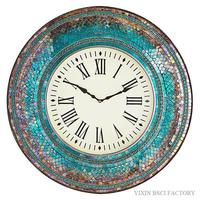 19 Inch Glass Mosaic Clock Teal Blue and Amber Color