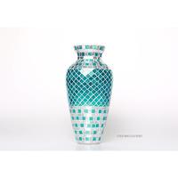 Antique Mosaic Glass Rose Vase Shining Sky Blue Color