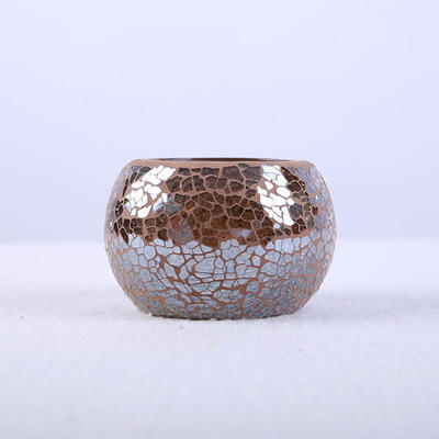 Custom Crackle Mosaic Candle Holder Brown Color