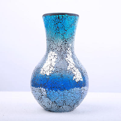 Crackle Mosaic Glass Vase with Blue Color