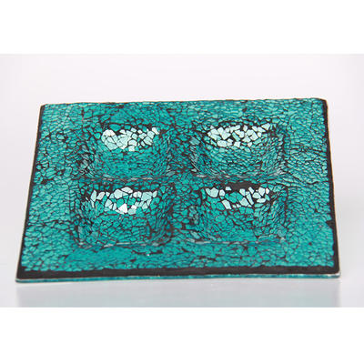 Mosaic Square Glass Plate with Dark Green Crackle