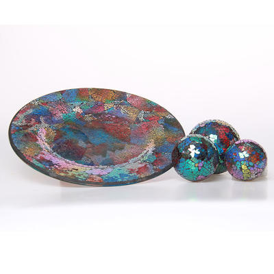 Round Mosaic Crackle Plate Shining Rainbow with Mosaic Ball