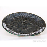 Glass Silver Mosaic Plate Dark Blue with Silver Foil Color