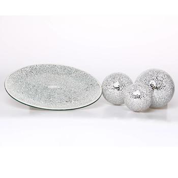 Round Mosaic Plate with Mosaic Polyfoam Ball Silver Crackle